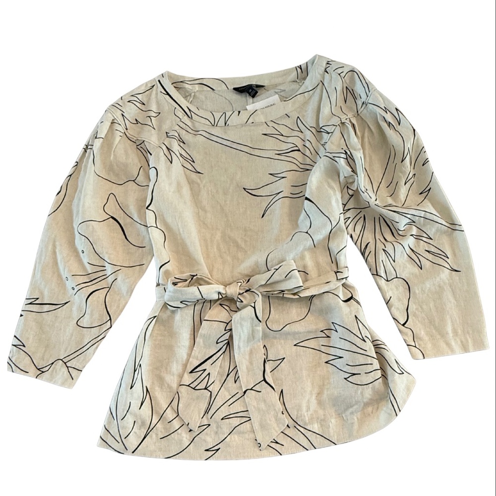 Banana Republic Cream Linen Blend Tie Waist Blouse SzM